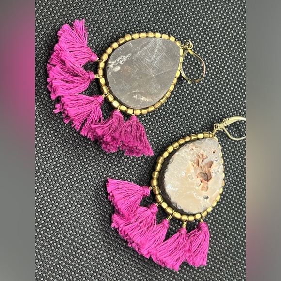 Panacea Black Drusy Geode purple tassel dropearrings - Picture 7 of 8